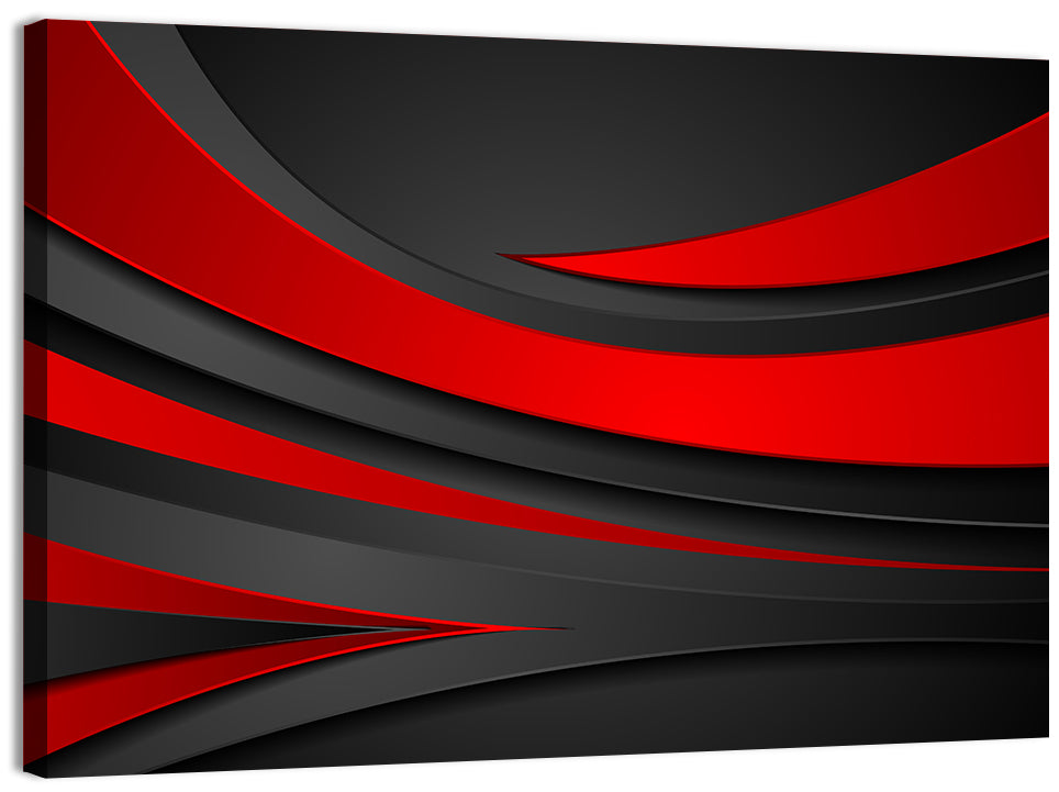 Layered Wavy Forms in Red and Black Wall Art