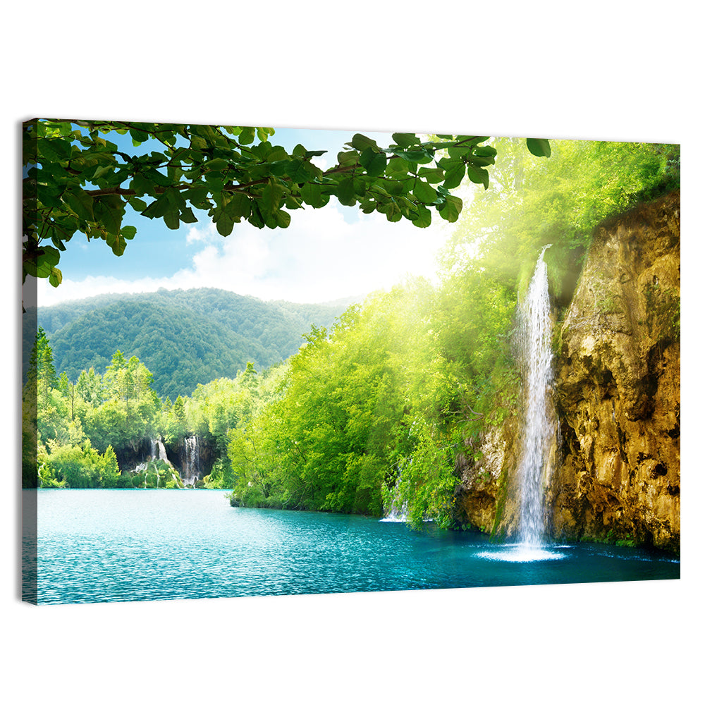 Plitvice Lakes Forest Waterfall Wall Art, canvas print, landscape
