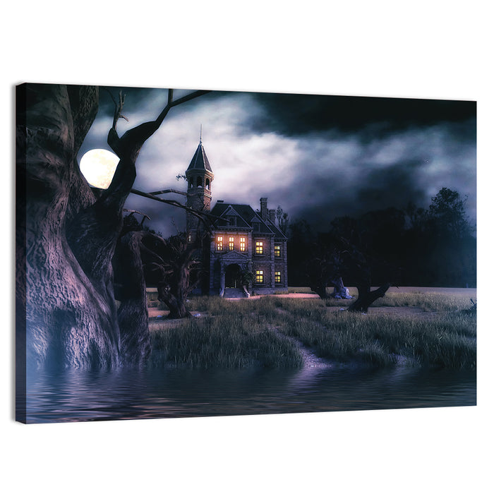 Moonlit Haunted House Wall Art as a canvas print