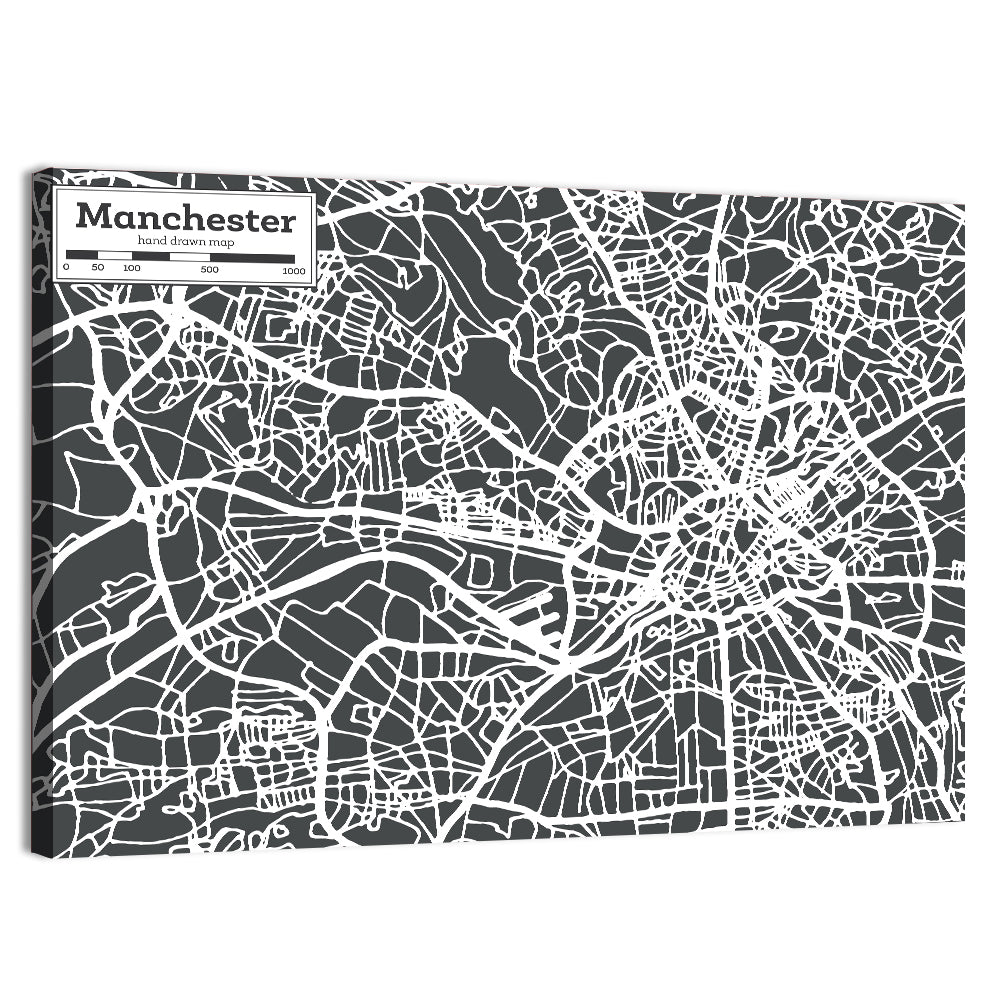 Manchester Street Grid Map Wall Art