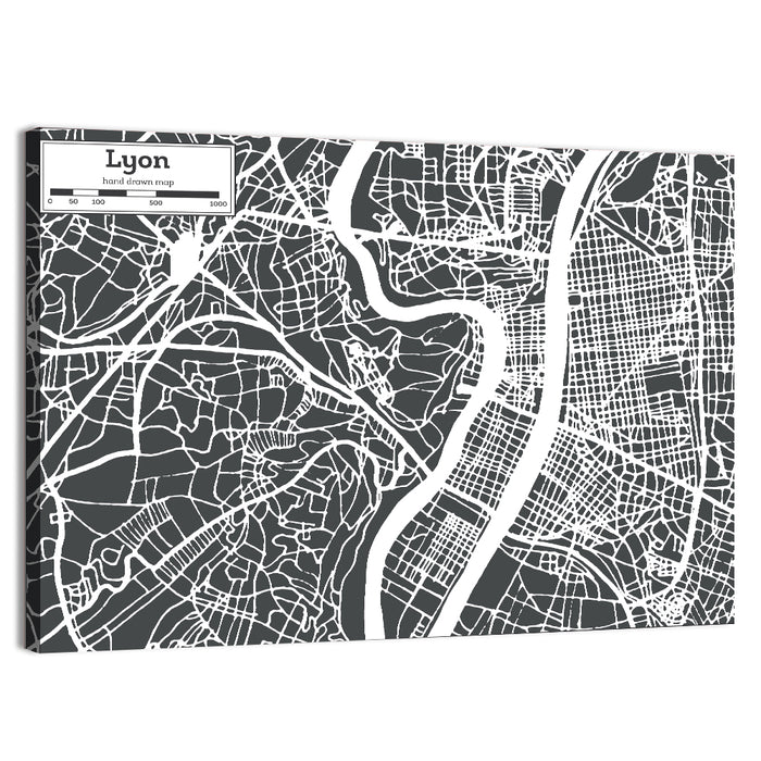 Lyon Aerial City Map Wall Art as a canvas print