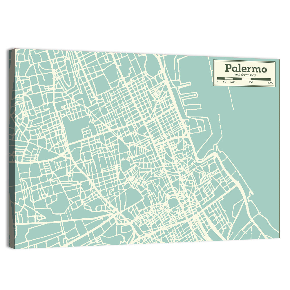 Palermo Coastal Map Wall Art, canvas print, landscape