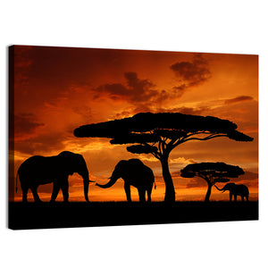 Elephants Family Silhouette Wall Art