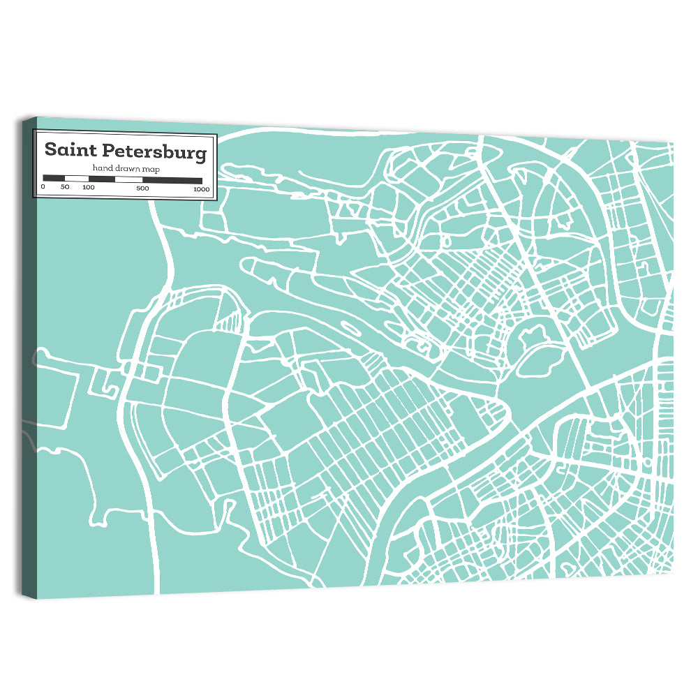 Saint Petersburg Teal City Map Wall Art, canvas print, landscape