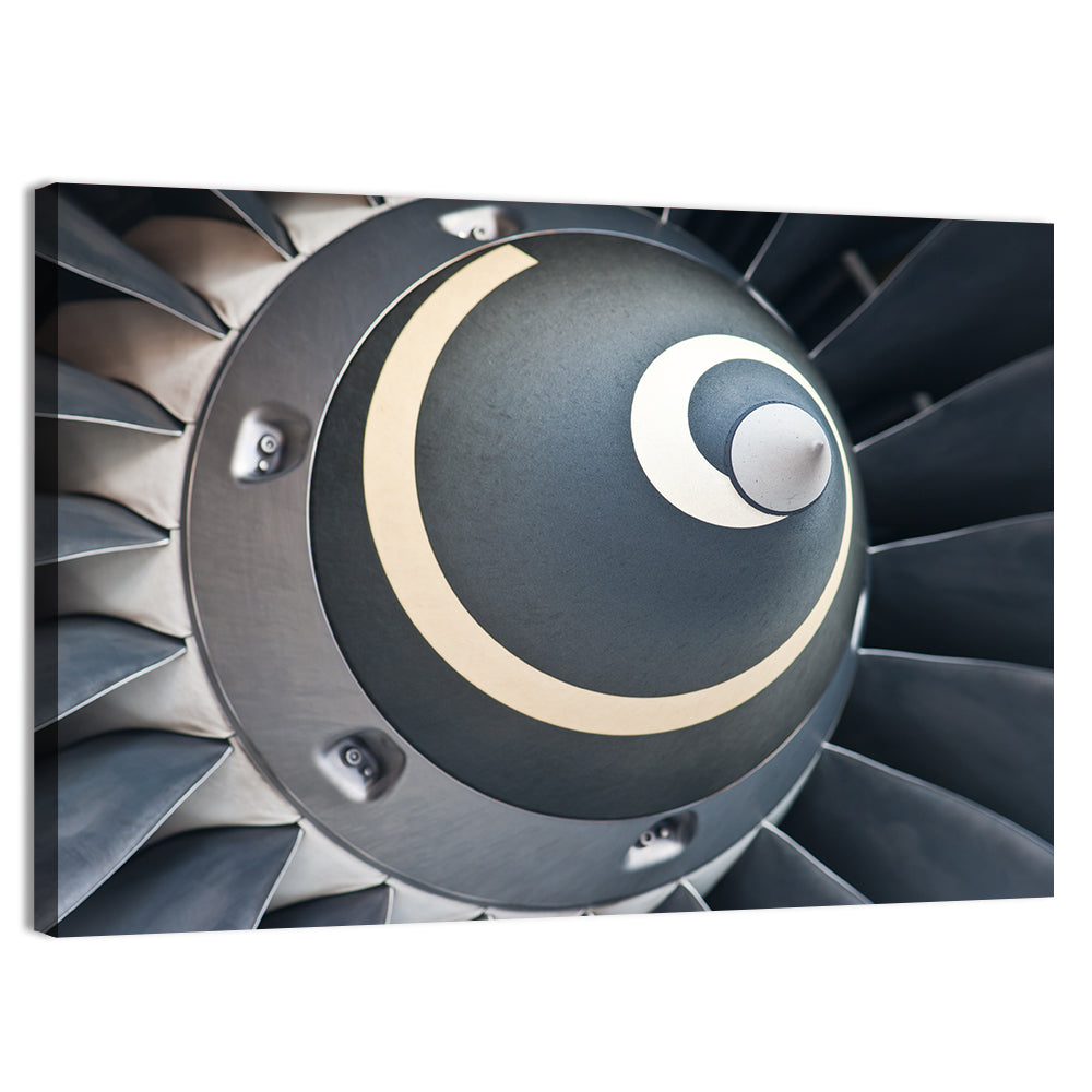 Jet Engine Turbine Spinner Close-up Wall Art, canvas print, landscape