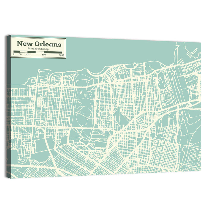 New Orleans Street Grid Map Wall Art as a canvas print