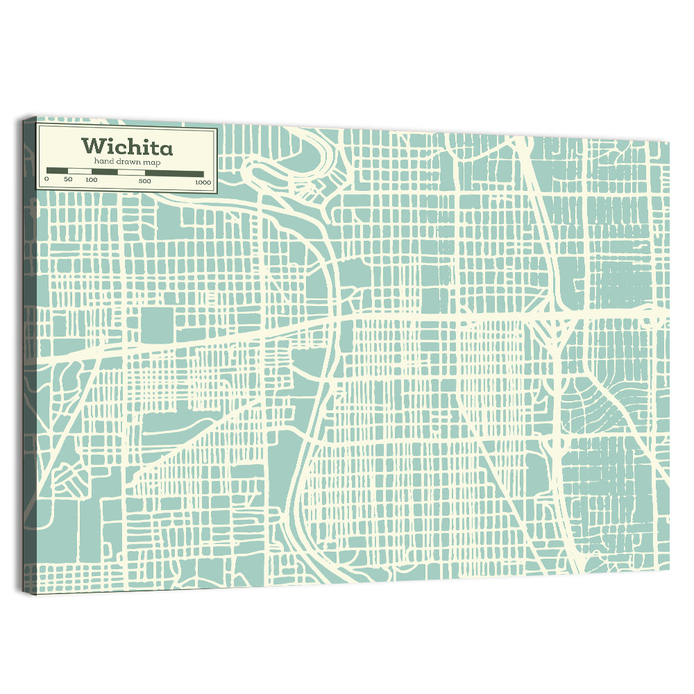 Wichita Kansas Map Wall Art, canvas print, landscape