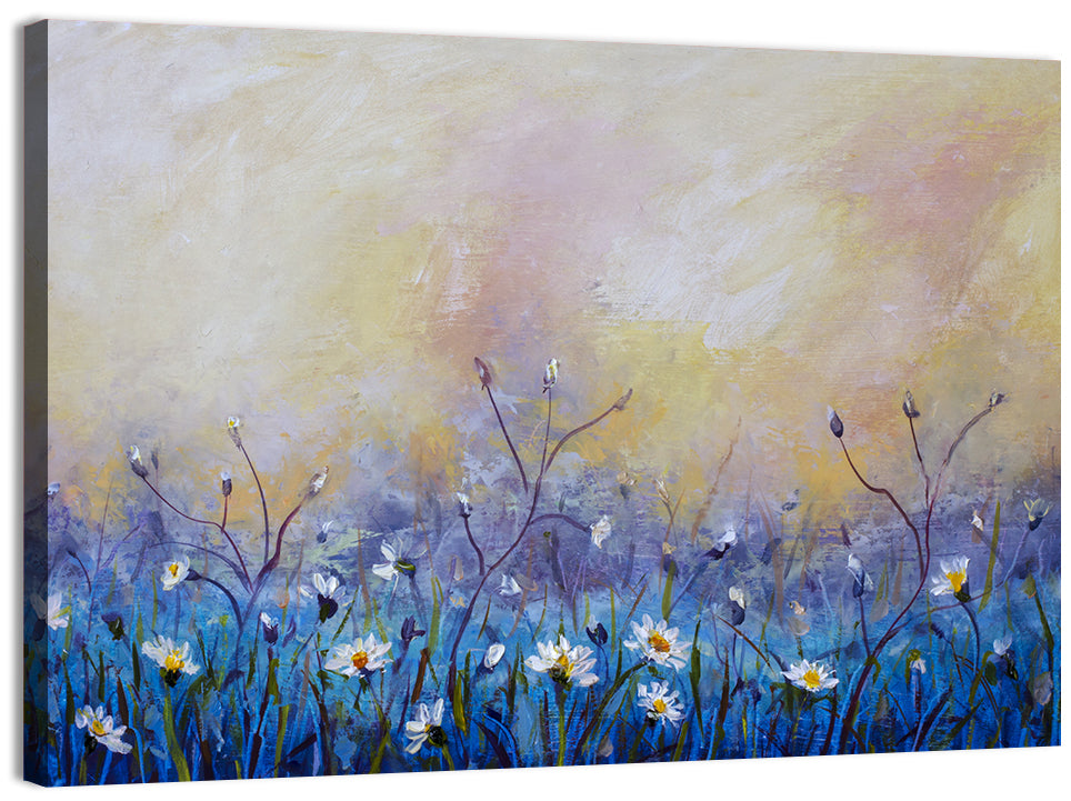 Chamomile Wildflower Meadow Wall Art, canvas print, landscape