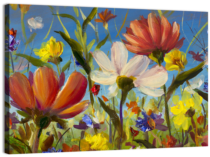 Sunlit Wildflower Meadow Wall Art as a canvas print