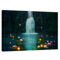 Moonlit Lotus Pond and Waterfall Wall Art
