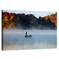 Misty Lake Fisherman Silhouette Wall Art
