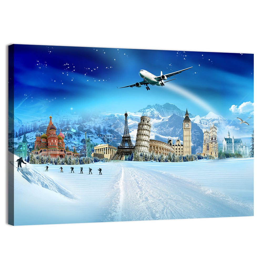Global Winter Travel Montage Wall Art, canvas print, landscape