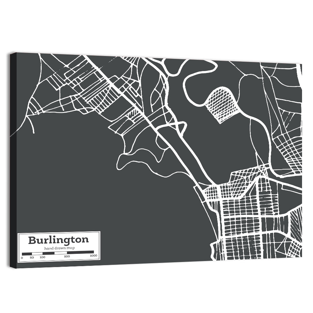 Burlington Vermont Street Grid Map Wall Art, canvas print, landscape