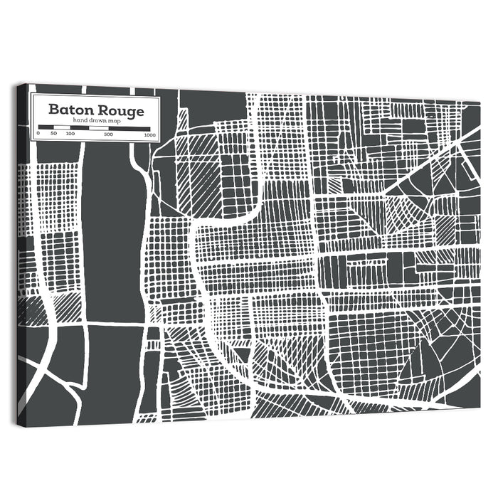 Baton Rouge Street Grid Map Wall Art as a canvas print