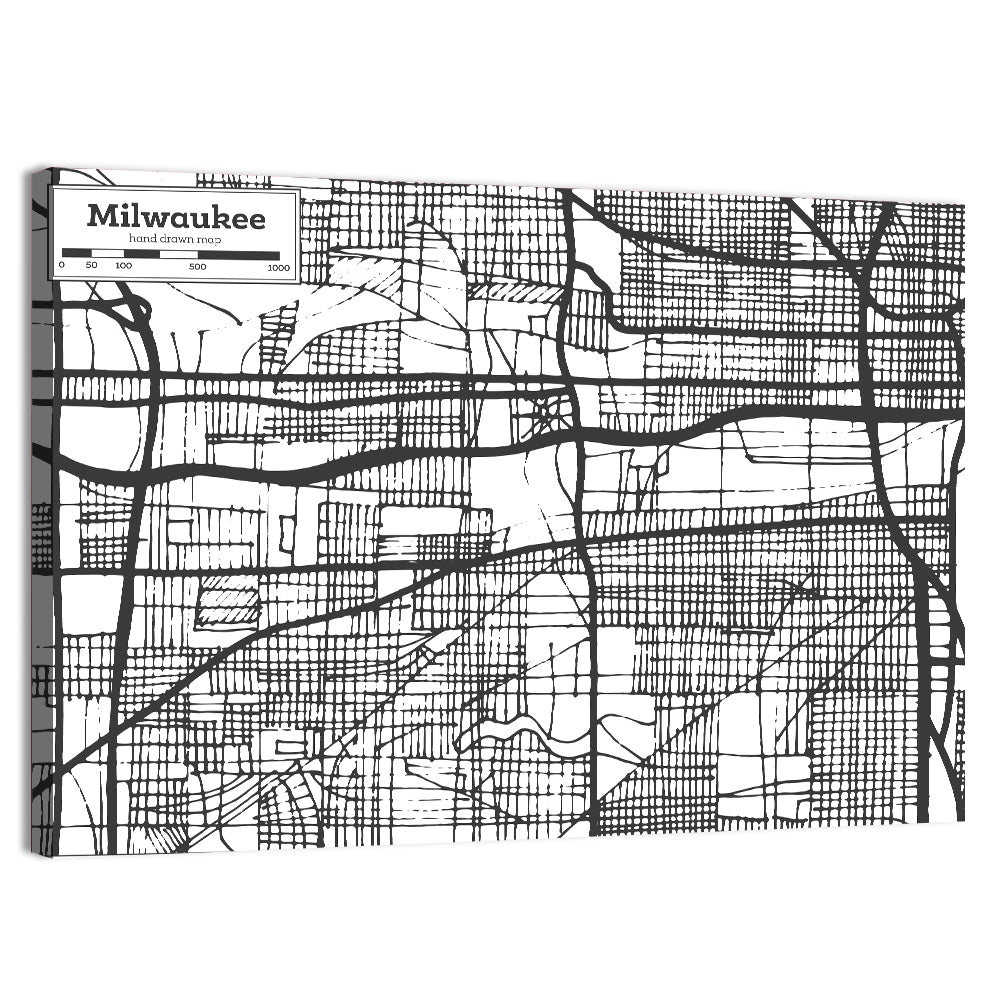 Hand-drawn Milwaukee City Map Wall Art, canvas print, landscape