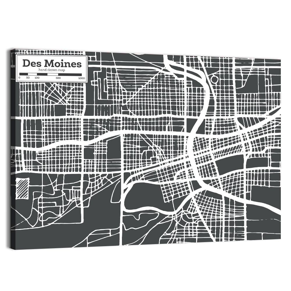 Des Moines Grid Map Wall Art