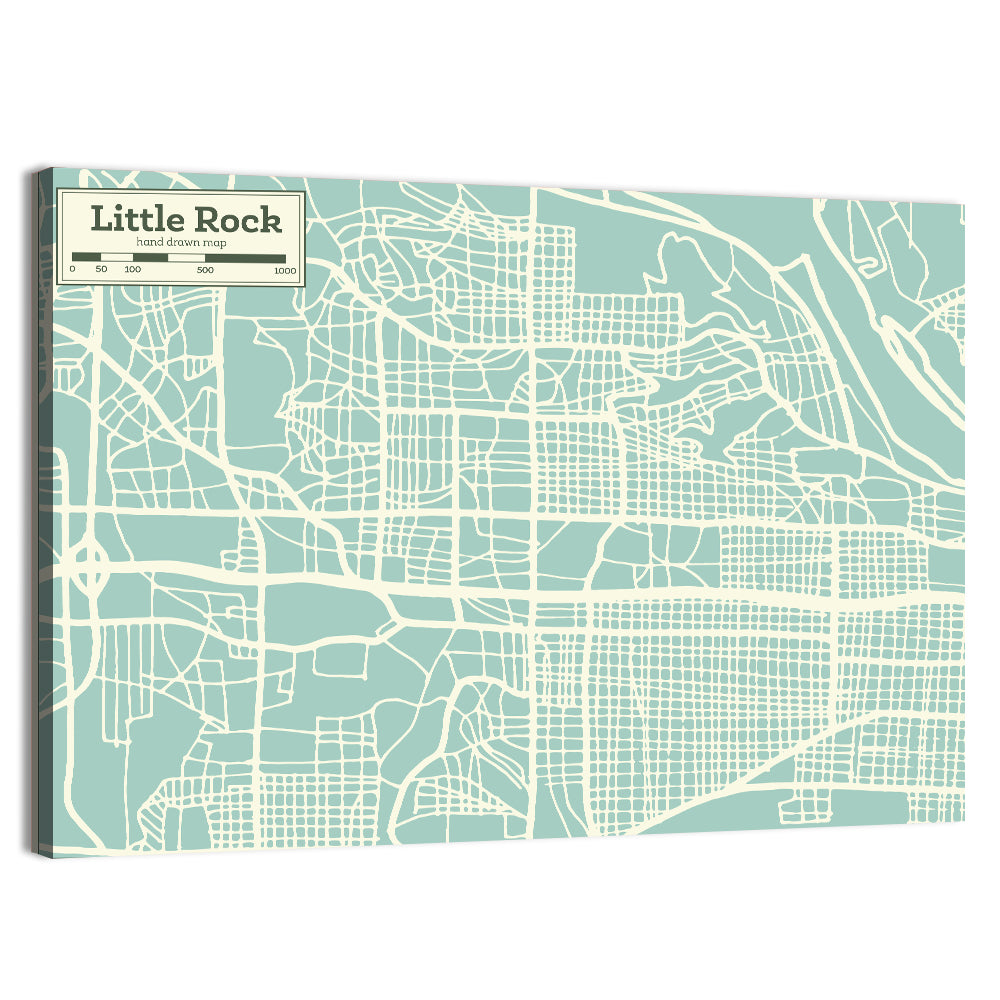 Little Rock Street Grid Map Wall Art