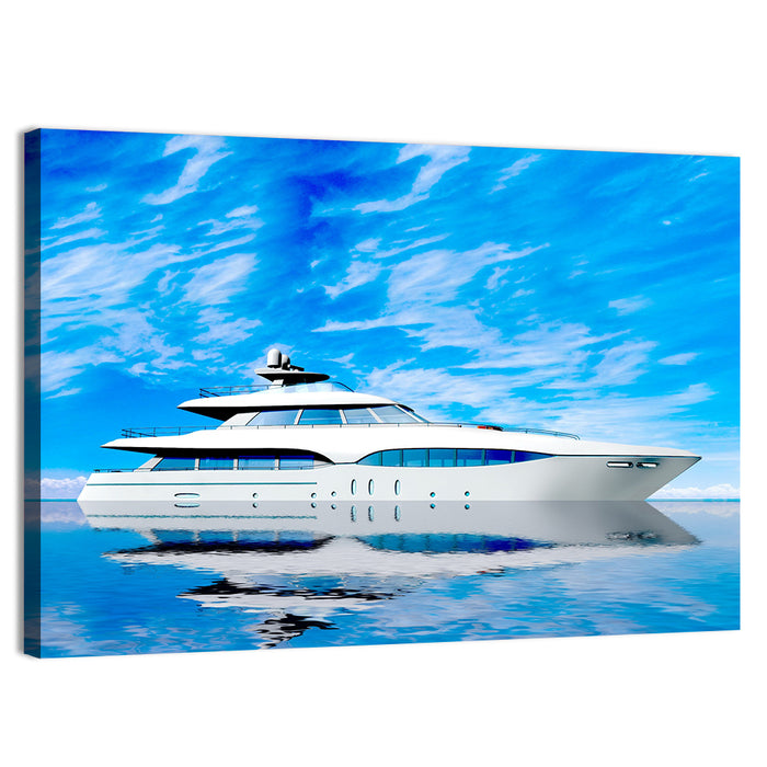 Blue Yacht Reflection Wall Art as a canvas print