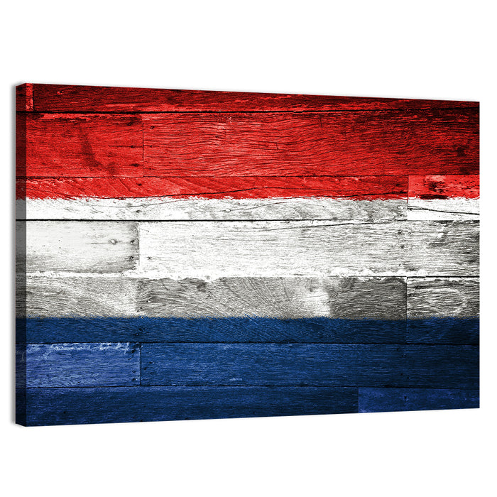 Dutch Flag on Distressed Wood Wall Art as a canvas print