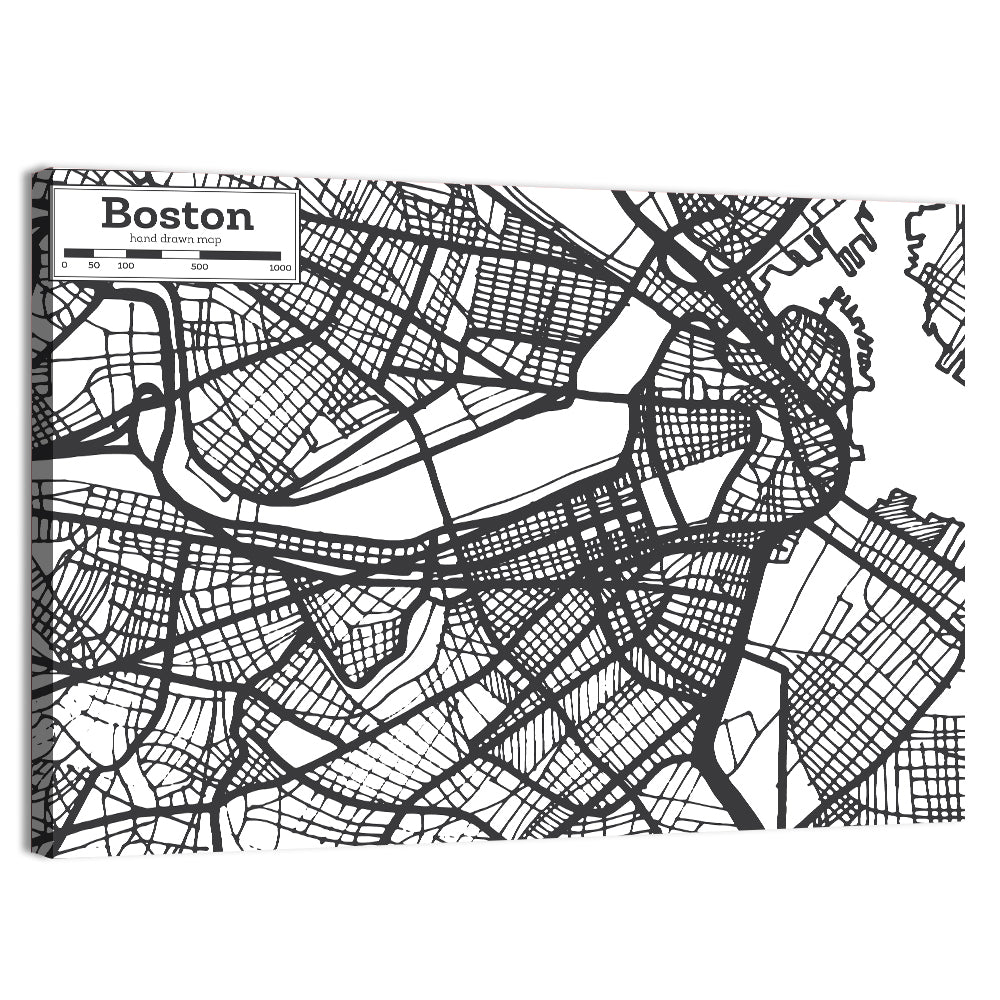 Boston Street Network Map Wall Art, canvas print, landscape