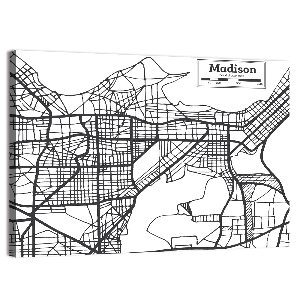 Hand Drawn Madison City Map Wall Art, canvas print, landscape