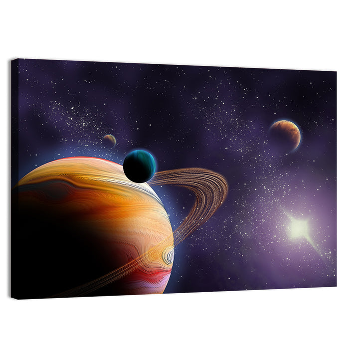 Ringed Planet in Deep Space Wall Art as a canvas print
