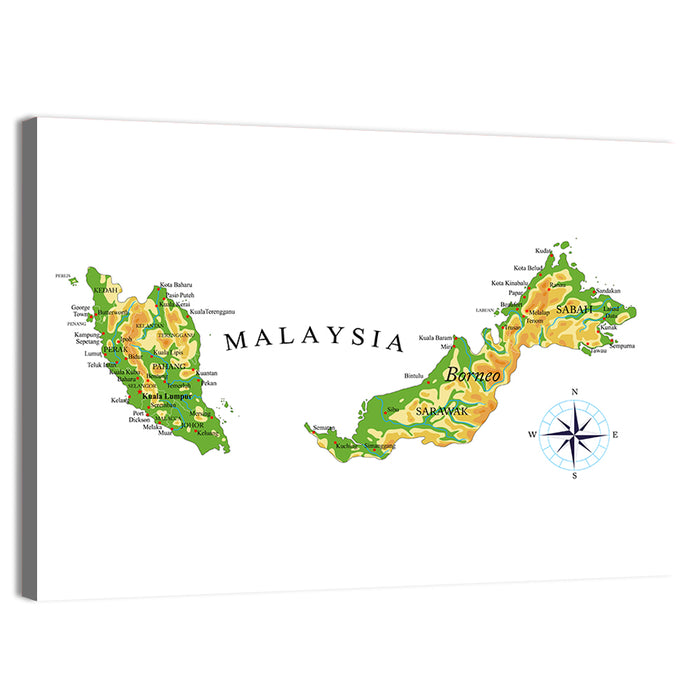 Malaysia Topographic Map Wall Art as a canvas print