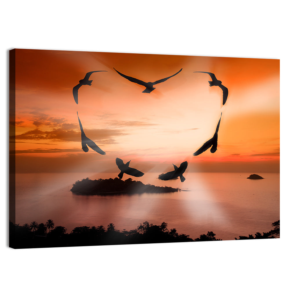 Heart-shaped Birds at Sunset Wall Art