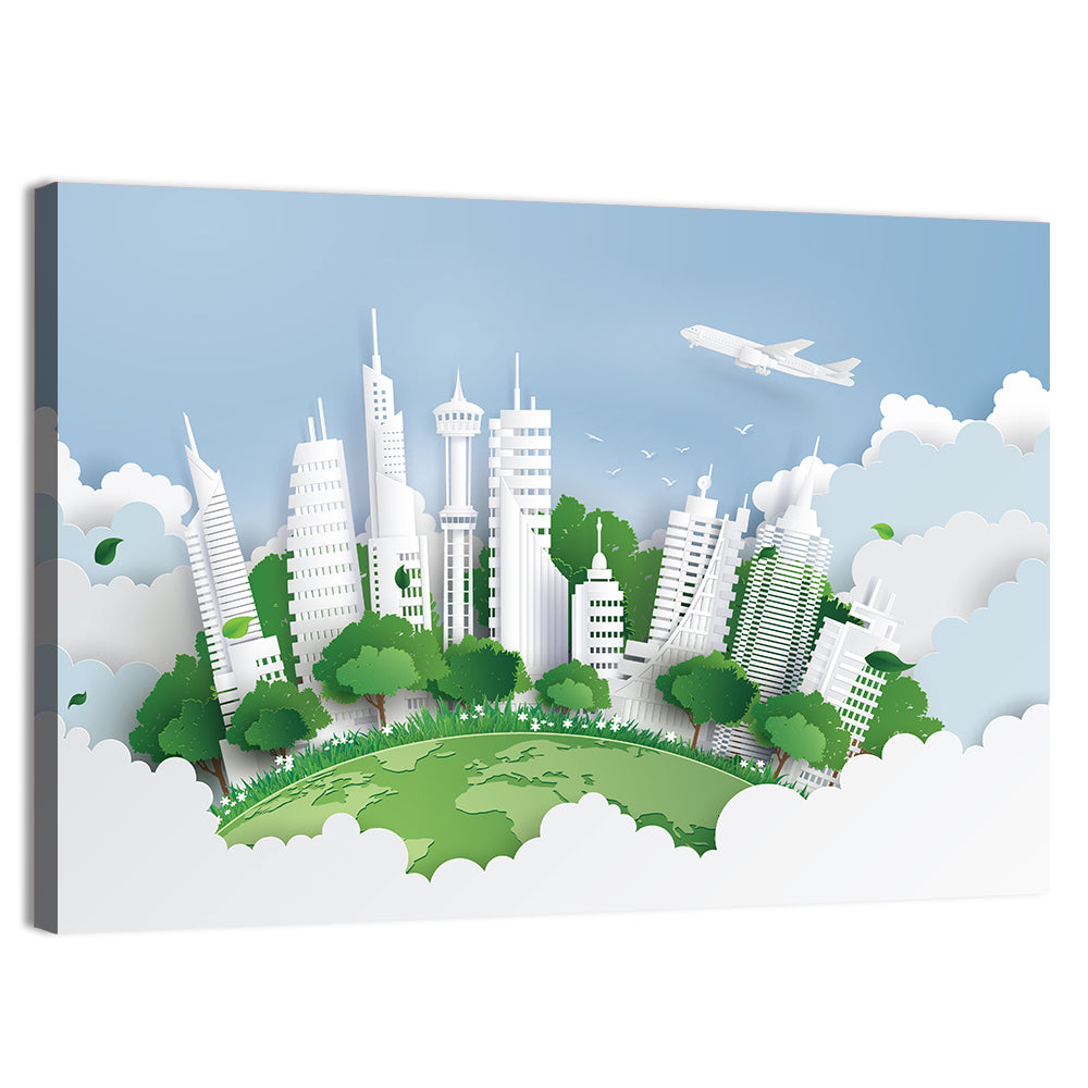 Green Globe Cityscape Wall Art, canvas print, landscape