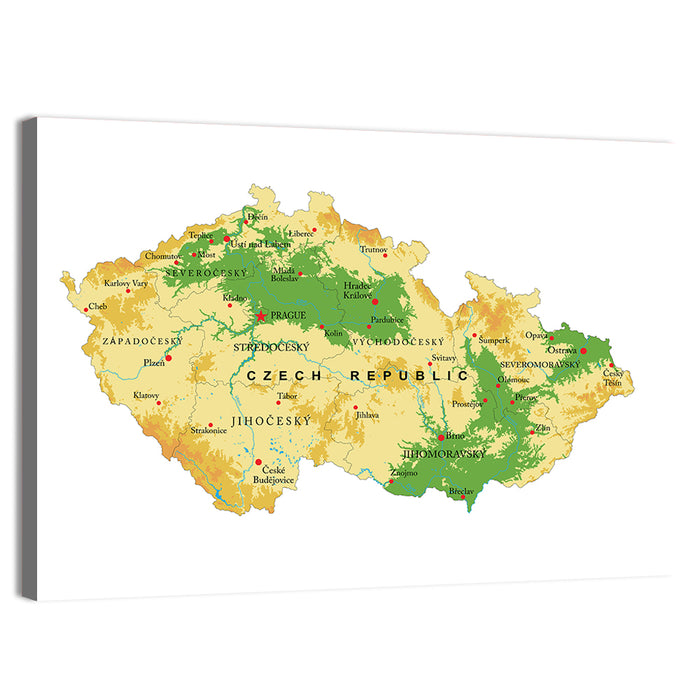 Czech Republic Topographic Relief Map Wall Art as a canvas print