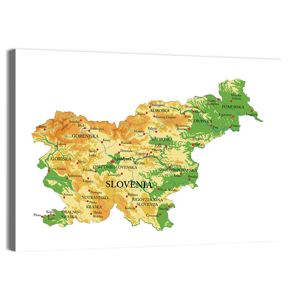 Slovenia Relief Map Wall Art, canvas print, landscape
