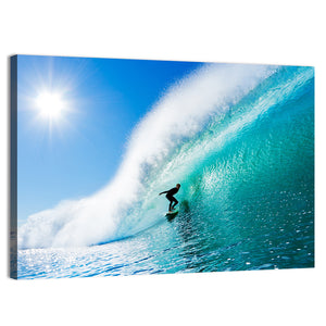 Surfer On Blue Ocean Wave Wall Art