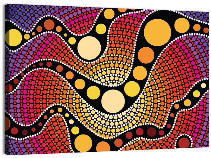 Aboriginal Dot Waves Wall Art as a canvas print