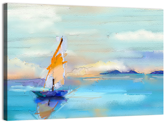 Vibrant Orange Sailboat Seascape Wall Art as a canvas print