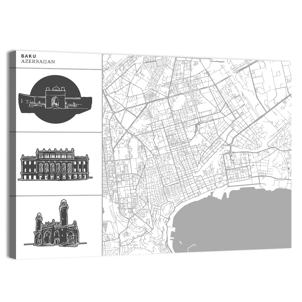Baku Minimalist City Map Wall Art, canvas print, landscape