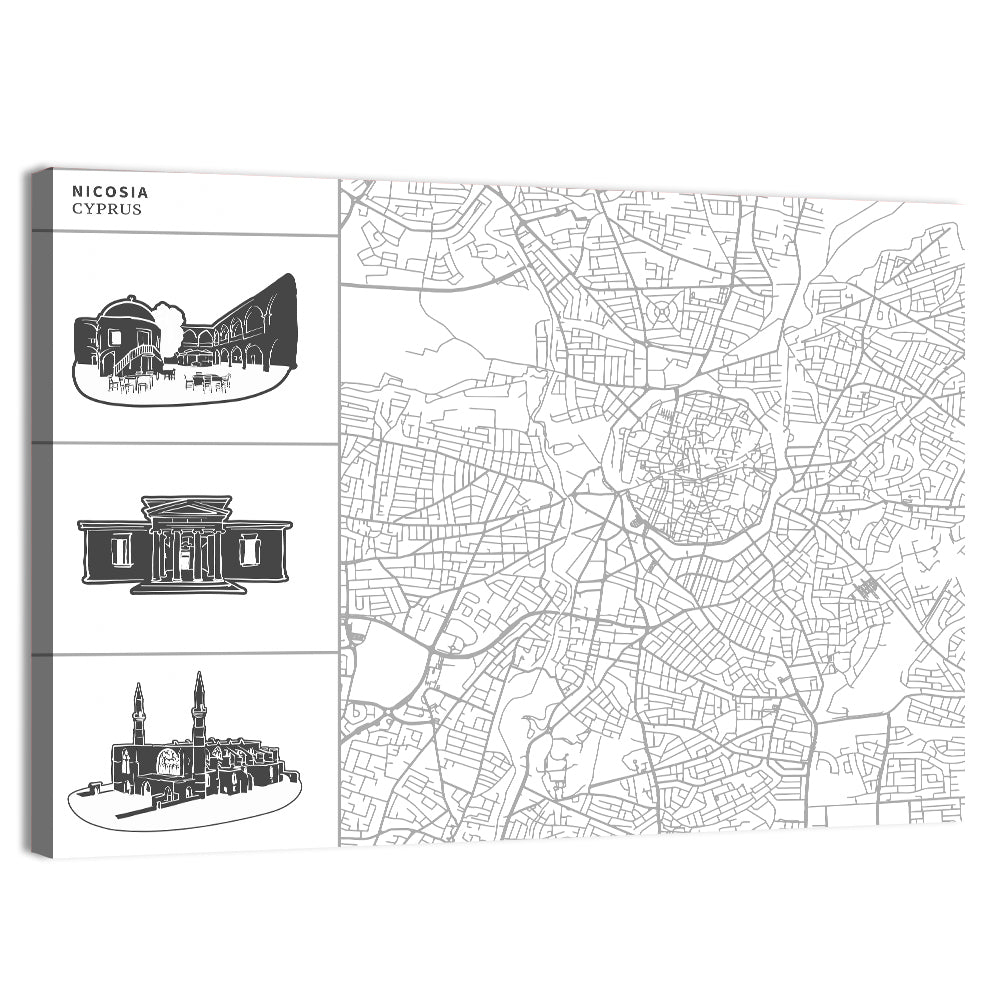 Nicosia Street Network Map Wall Art, canvas print, landscape
