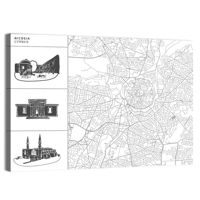 Nicosia Street Network Map Wall Art as a canvas print