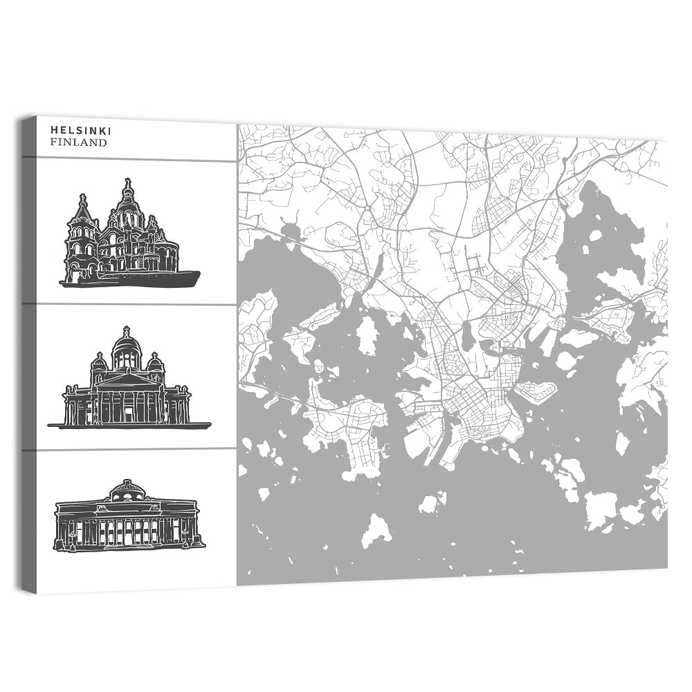 Helsinki Architectural Map Wall Art, canvas print, landscape