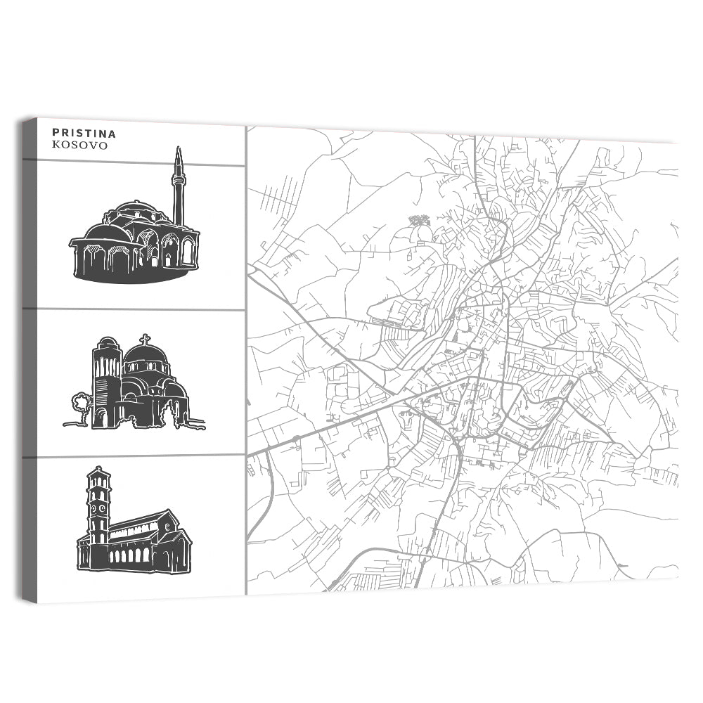 Pristina City Map Illustration Wall Art