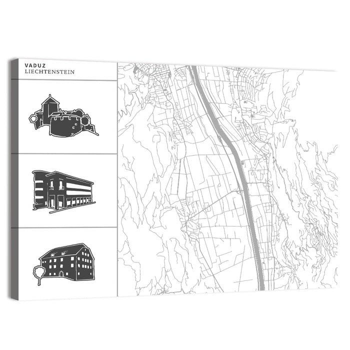 Vaduz Map with Castle Wall Art as a canvas print