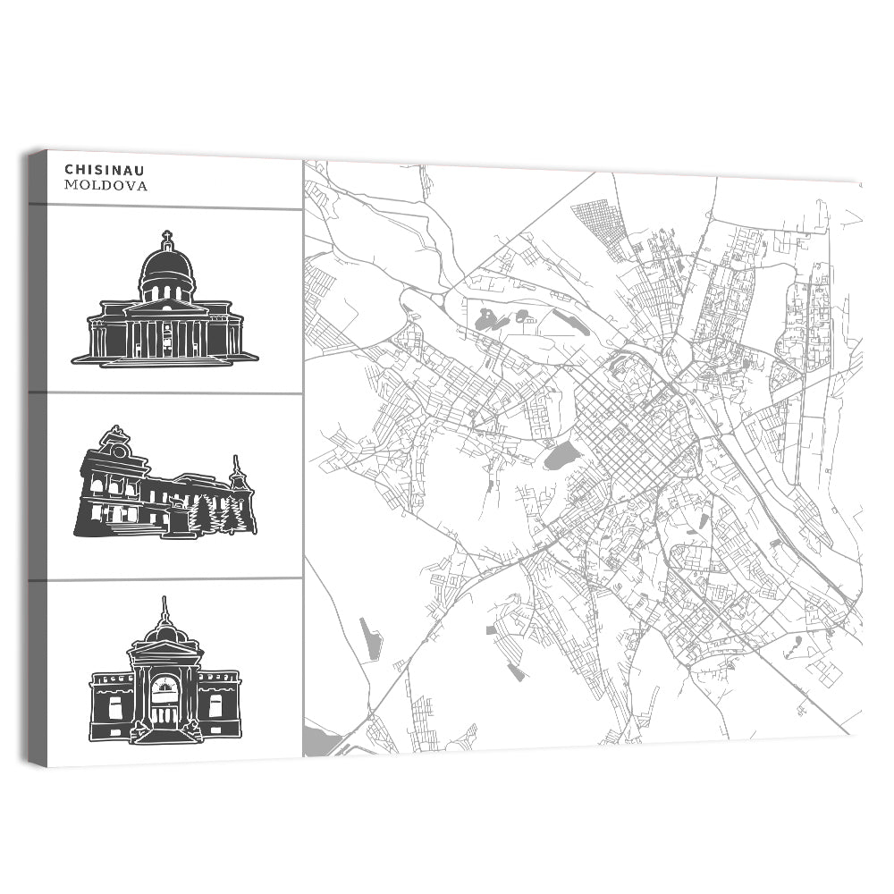 Chisinau Map with Architectural Sidebar Wall Art