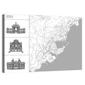 Monaco Map with Architectural Icons Wall Art