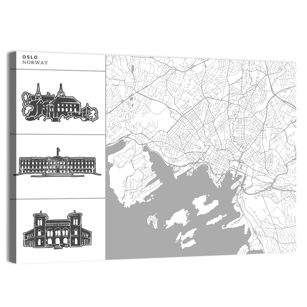 Oslo Map with Harbor Illustrations Wall Art, canvas print, landscape