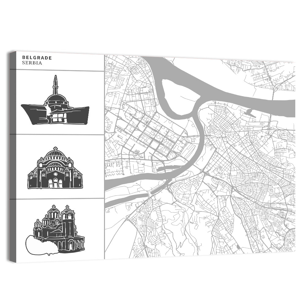 Belgrade Riverfront Map Wall Art, canvas print, landscape