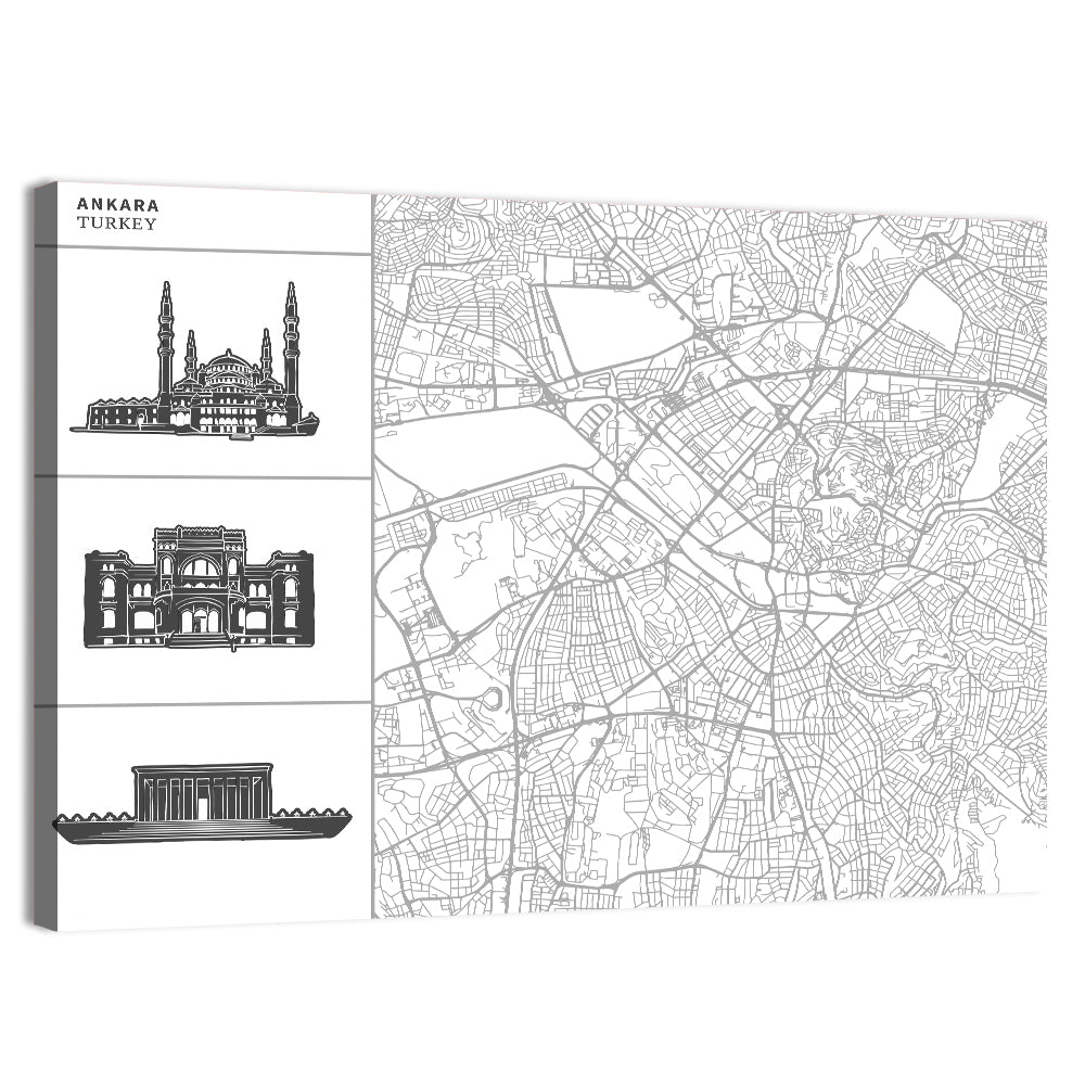 Ankara Map with Anıtkabir Silhouette Wall Art