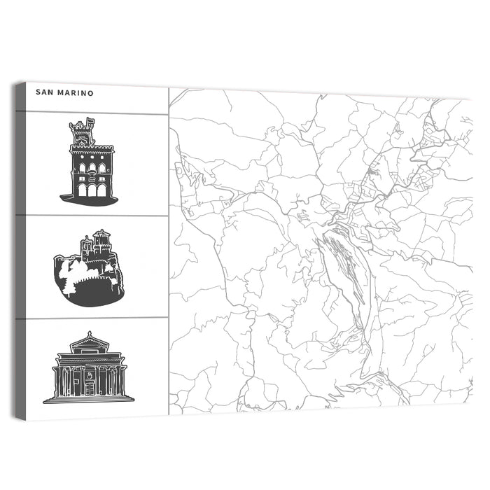 San Marino Map with Three Towers Wall Art as a canvas print