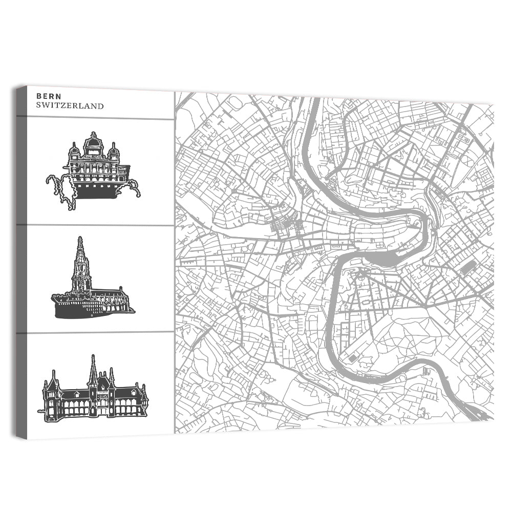Bern Map and Skyline Wall Art, canvas print, landscape