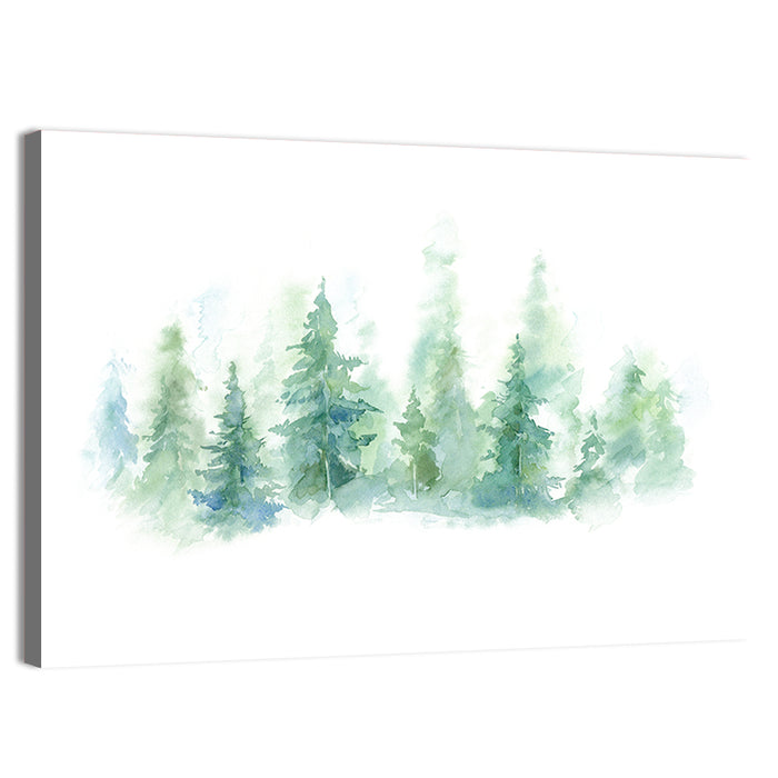 Misty Pine Forest Watercolor Wall Art as a canvas print