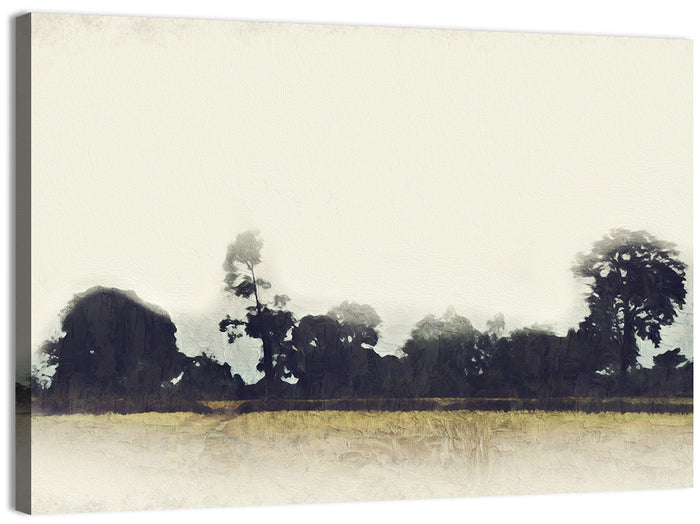 Faded Field with Silhouetted Trees Wall Art as a canvas print