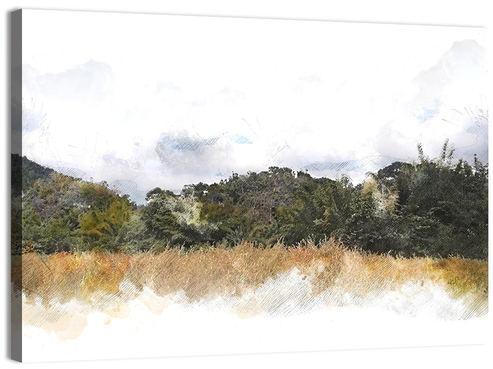 Golden Field Watercolor Illustration Wall Art